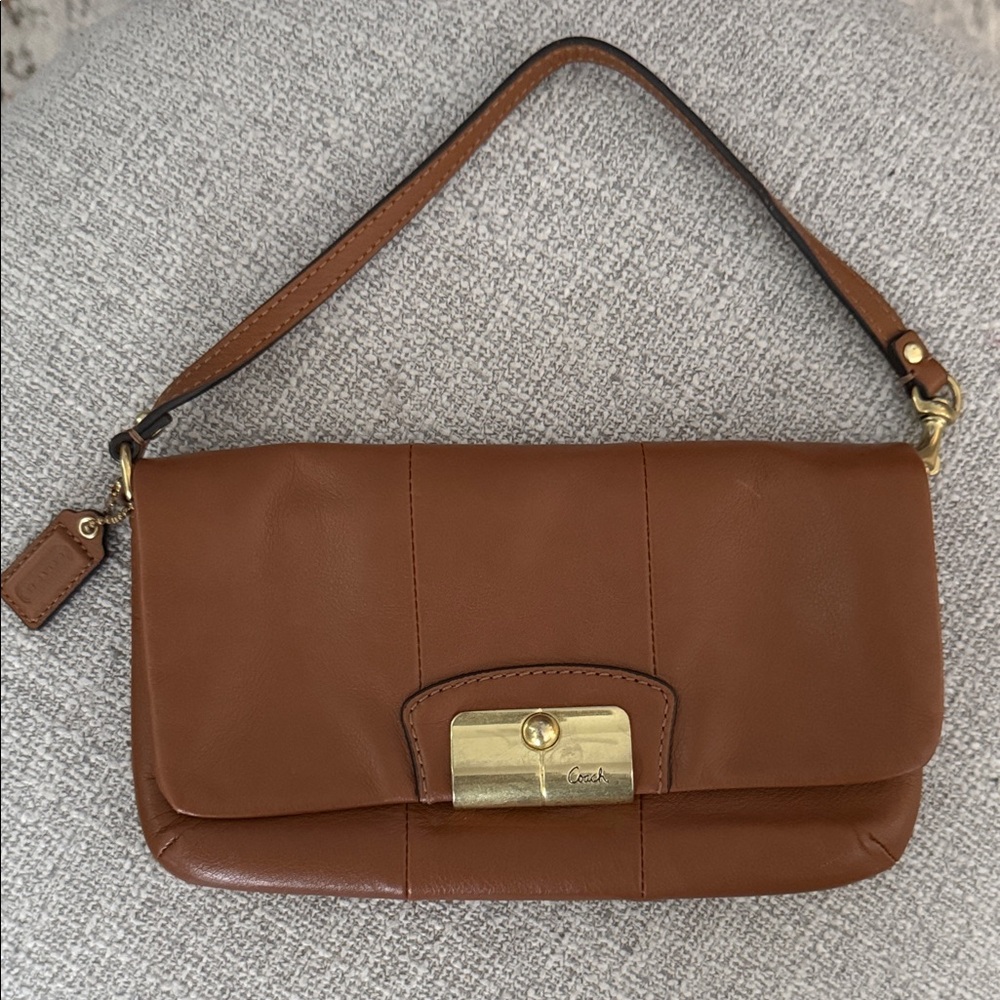 Coach Brown Leather Wristlet with Gold Accent